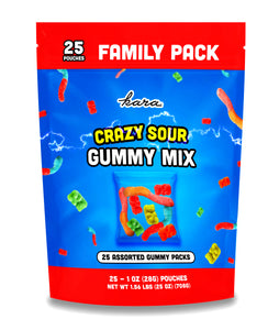 Crazy Sour Assorted Gummy Mix, 1 Family Pack Pouch, 25 1oz Snack Size Pouches, (1.56 lbs)
